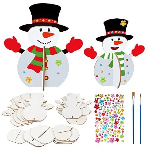 Produktbild: SUNYOK 12 Stück Schneemann Holz Bastelset Kinder Weihnachten Holz 3D Schneemann zum Bemalen mit Pinsel Weihnachtsbastelsets Holzfarbe Kunsthandwerk Kinder Geschenk für Weihnachten Deko DIY Handwerk