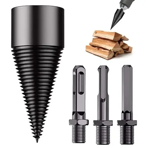 Produktbild: SUNYOK 32mm Brennholz Bohrer mit 3 Bohrgriffe, Vierkant Sechseck Runde, Holzspalter Schraube Kegel, Bohrkegel Holzspalter, Holzspalter Bohrer Set, Brennholzbohrer für Holzhackmaschine, Holzschneider