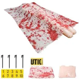 Produktbild: SUNYOK Halloween Leichen Requisiten 18pcs Halloween Outdoor Deko Gruselige Gefälschte Leichen mit blutbeflecktes Tuch Aufblasbarer Tote Opfer Spukhaus Dekoration für Halloween Hof Rasen Garten
