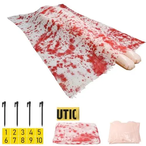 Produktbild: SUNYOK Halloween Leichen Requisiten 18pcs Halloween Outdoor Deko Gruselige Gefälschte Leichen mit blutbeflecktes Tuch Aufblasbarer Tote Opfer Spukhaus Dekoration für Halloween Hof Rasen Garten