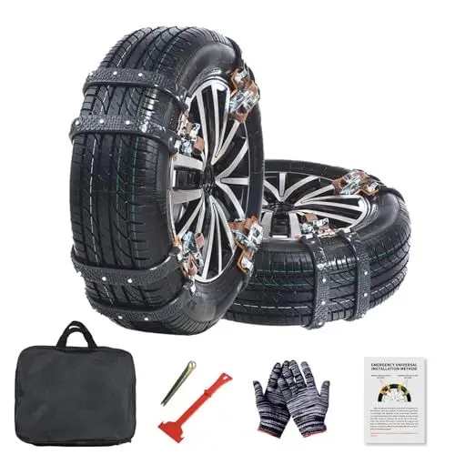 Produktbild: SUNYRISY Schneeketten, 8-Stück Universal Anfahrhilfe Schneeketten für Reifenbreite 165-275 mm, Verdickte Schwerlast Notfallzugketten für die Meisten PKW/SUV/LKW