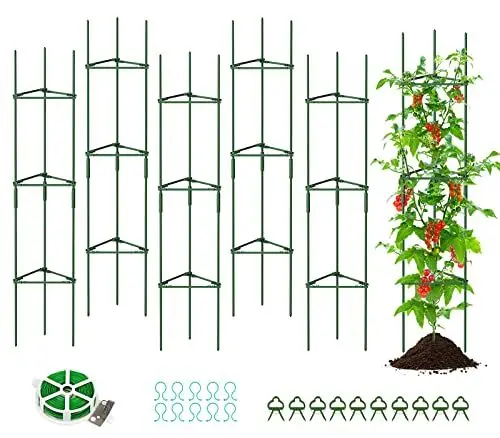 Produktbild: SUNYRISY Tomate Rankhilfe im Set, Pflanzenhalter für Tomate, Rankhilfen für Kletterpflanzen, Pflanzenstütze für Blumen & Nutzpflanzen, DIY Einstellbar 6er Set, 120 cm Höhe, Grün