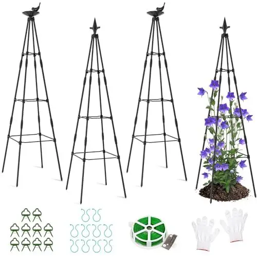 Produktbild: SUNYRISY Upgrade Rankhilfe Garten Obelisk 4er Set, Rankgitter für Kletterpflanzen wie Blumen, Tomaten, Rosen usw, Höhe 120cm Beschichtetes Metall Gartendekoration