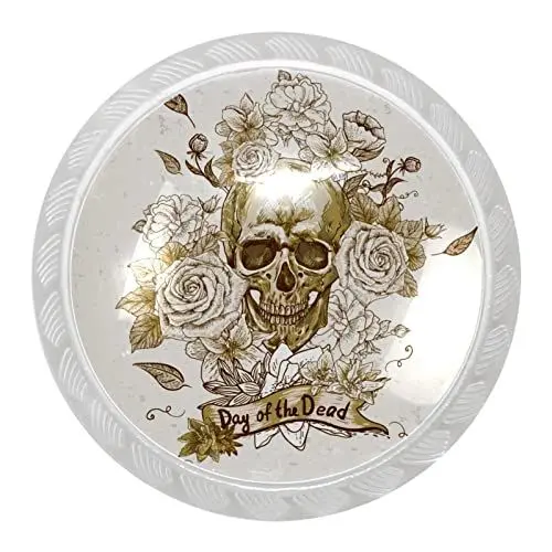 Produktbild: suojapuku 4er-Pack Schrankknöpfe für die Küche, Kommodenknöpfe, Hardware, Schubladenknöpfe,Totenkopf-Rosenblume im Retro-Stil,Möbelgriff aus Kristallglas