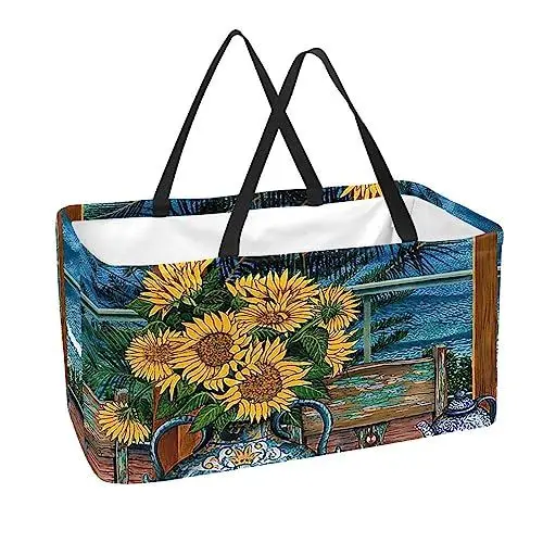 Produktbild: suojapuku Einkaufstüten,wiederverwendbare Einkaufstasche für Lebensmittel,Sonnenblumenhaus, Zimmer, Strand,Wiederverwendbare Stofftaschen zum Einkaufen