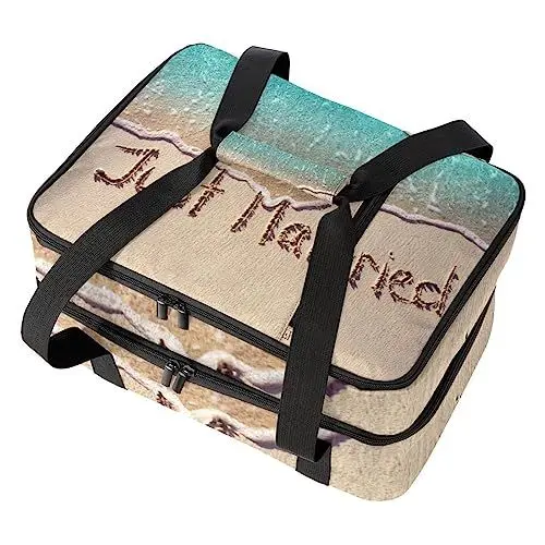 Produktbild: suojapuku Große Lunchtasche,Kühltasche für Männer und Frauen,isolierte Tasche,frisch verheiratet, tropischer Strand,Reise-Lunchbox mit doppelter Schicht