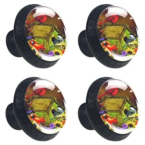 Produktbild: suojapuku Küchenschrankknöpfe,Kommodenknöpfe für Schränke und Schubladen,Sonnenblumenhaus Vogel,4 Pack runde schwarze Zieher