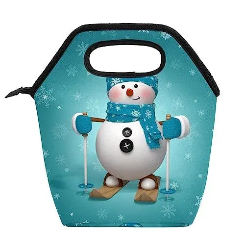 Produktbild: suojapuku Lunch-Taschen,wiederverwendbare Tragetaschen,tragbare Reisebüro-Lunchbox,Cartoon-Schneemann-Schneeflocke,Tasche mit Reißverschluss