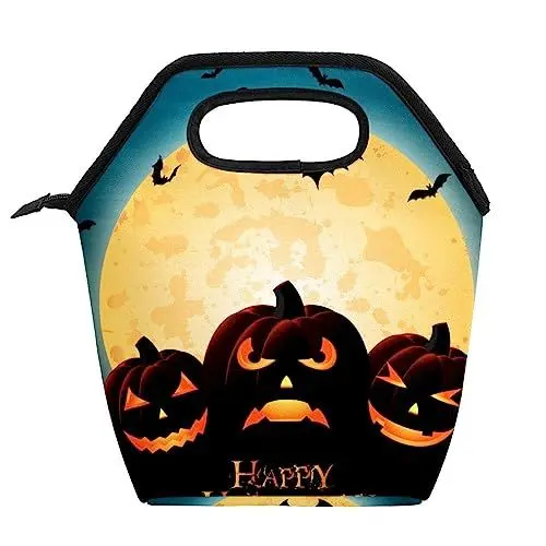 Produktbild: suojapuku Lunch-Taschen,wiederverwendbare Tragetaschen,tragbare Reisebüro-Lunchbox,Fledermaus Mond Kürbis Halloween,Tasche mit Reißverschluss