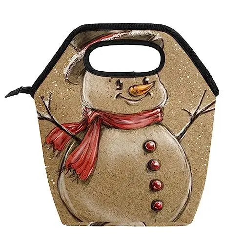 Produktbild: suojapuku Lunch-Taschen,wiederverwendbare Tragetaschen,tragbare Reisebüro-Lunchbox,Weihnachten Schneemänner Winter,Tasche mit Reißverschluss