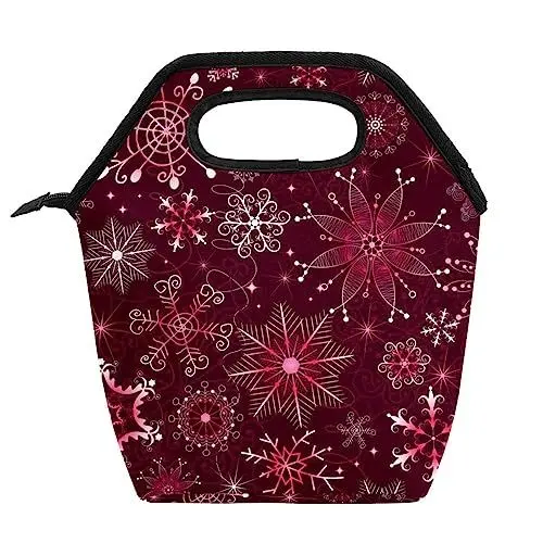 Produktbild: suojapuku Lunch-Taschen,wiederverwendbare Tragetaschen,tragbare Reisebüro-Lunchbox,Weihnachten lila Schneeflocken,Tasche mit Reißverschluss