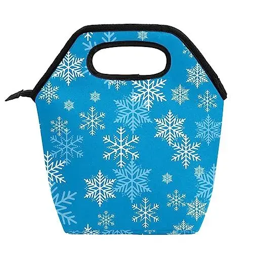 Produktbild: suojapuku Lunch-Taschen,wiederverwendbare Tragetaschen,tragbare Reisebüro-Lunchbox,Winterweihnachtsschneeflocken,Tasche mit Reißverschluss