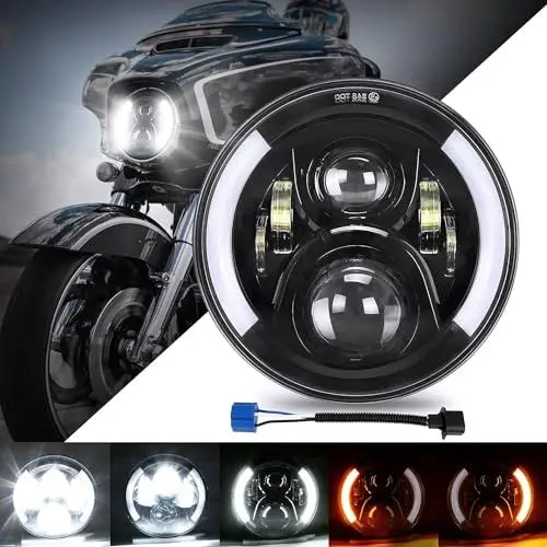 Produktbild: SUPAREE 7 Zoll Motorrad Scheinwerfer 7 Zoll LED Scheinwerfer Motorrad 6000K 12V mit DRL Fernlicht Abblendlicht Blinker IP67 Wasserdicht (1 Stück)