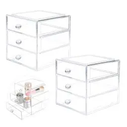 Produktbild: SUPAWAY 2 Stück 3-Lagige Acryl Kosmetik Organizer Schminke Orgenizerboxen Transparenter Make Up Organizer Stapelbare Kosmetikvitrinen Klar Aufbewahrungsbox mit Griff für Lippenstift Hautpflege Schmuck