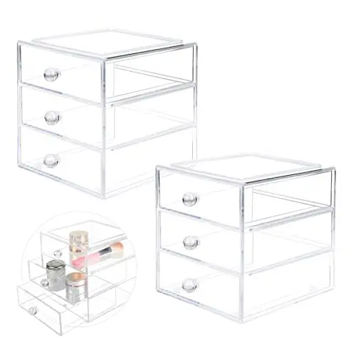 Produktbild: SUPAWAY 2 Stück 3-Lagige Acryl Kosmetik Organizer Schminke Orgenizerboxen Transparenter Make Up Organizer Stapelbare Kosmetikvitrinen Klar Aufbewahrungsbox mit Griff für Lippenstift Hautpflege Schmuck