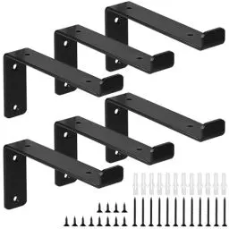 Produktbild: SUPAWAY 6 Pcs L Regalhalterung Schwarz Metall Regalhalter Industrielle Regalwinkel mit Lippe Heavy Duty Regalhalterungen mit Schrauben und Anker Wandhalterung Regal für Zuhause Büro Garten, 20x10x4 cm
