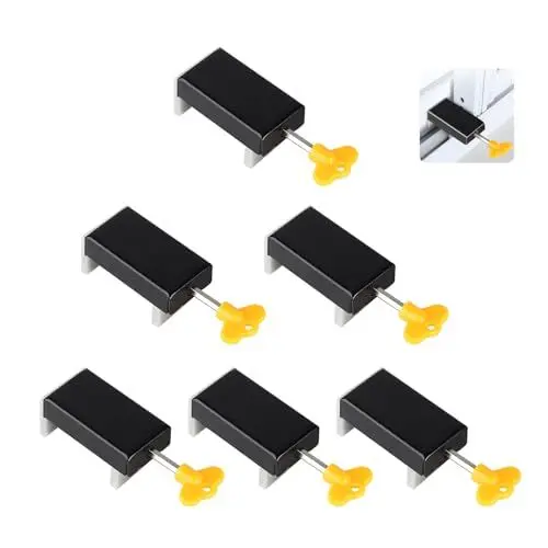 Produktbild: SUPAWAY 6 Pcs Schiebefenster Schließen Verstellbare Fensterschloss Edelstahl Schiebefensterschlösser Kinder Sicherheitsschloss mit Schlüssel Schiebefensterstopper Schwarz Türrahmen Sicherheitsschloss
