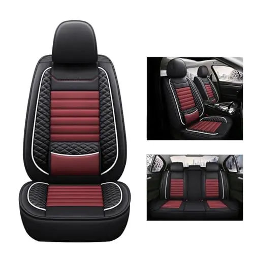 Produktbild: SUPBEI Vollende Abdeckung Faux Leder -Autositzabdeckungen, Sitzschutz, einfach zu installierende Abdeckungsset, Autositzabdeckungen Vordersitze und Rückengeeignet für die meisten Autos,Black red