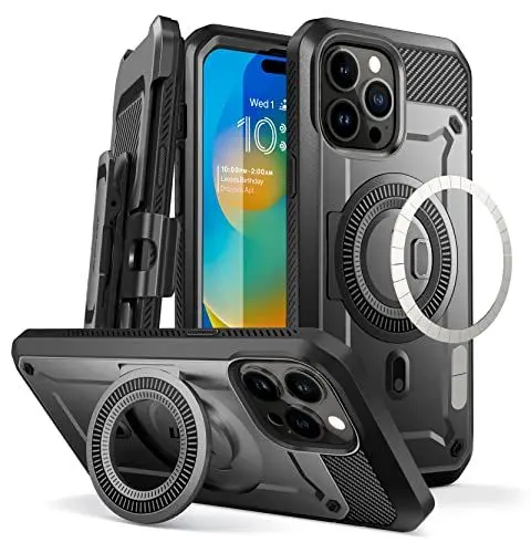 Produktbild: SupCase UB Pro Mag Hülle für iPhone 14 Max 2022 (6.7''),360 Grad Handyhülle Case Bumper Schutzhülle Cover mit Displayschutz und Ständer Kompatibel MagSafe (Schwarz)