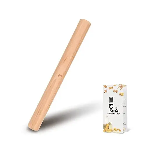 Produktbild: SUPER KITCHEN Buchenholz Nudelholz Teigroller, Nudelhölzer Teigrolle, Perfekt Backzubehör Rolling Pin für Fondant, Pizza, Cookie, Nudelteig, Mürbeteig (30 x 3 cm)