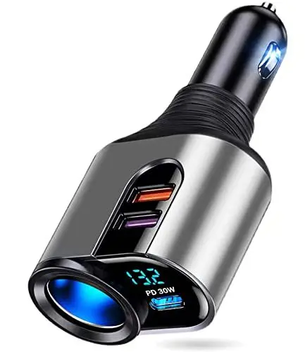 Produktbild: (SUPER PD30W) Autoladegerät Zigarettenanzünder Verteiler USB Auto Adapter 12V 24V Verteiler 127W USB C KFZ Ladegerät Kompatibel mit iPhone14/13 Pro Max/12/11/XR, iPad, Tablet GPS Dash Kamera