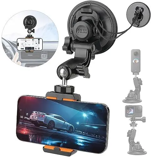 Produktbild: Super Ø90mm Saugnapfhalterung Verstellbarer Kugelkopf Action Cam Kamera Handy Dashcam Auto Kfz Fenster Fahrerhaus Frontscheibe Saugnapf Halterung für GoPro DJI iPhone Reisen Vlog