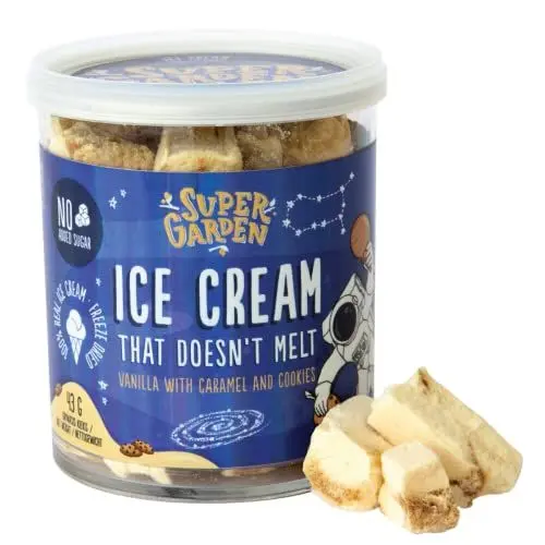 Produktbild: Super Garden Gefriergetrocknetes Vanilleeis mit Karamell und Keksen | Knusprige und Cremige Gefriergetrocknete Süßigkeit - Eiscreme | Leckeres Gefriergetrocknetes Essen | Freeze Dried Candy | 43g