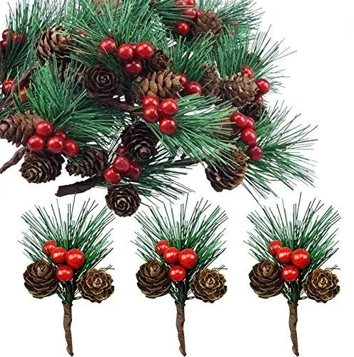 Produktbild: Super Idee 20 STK. Kleine künstliche Tannenzweige mit Beeren und Tannenzapfen Ideal für Weihnachtsdekoration Weihnachtsdeko Adventsdeko Aussen Innen selber Machen Basteln Adventkranz Advent Tischdeko