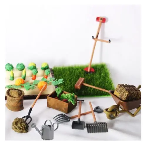 Produktbild: Super Idee Wichtel Gartenset Miniaturen Wichtelzubehör Miniatur Garten Zubehör Frühling Winter Beet Gießkanne Gartenwerkzeug Rasen Gemüsebeet Wichteltür Feentür Nissedor Zubehör Weihnachten DIY