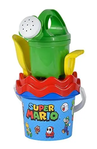 Produktbild: Super Mario Baby Eimergarnitur, Sandspielzeug, 5 Teile, Eimer, Sieb, Schaufel, Rechen, Gießer, 11cm, D:14cm, ab 10 Monate, grün