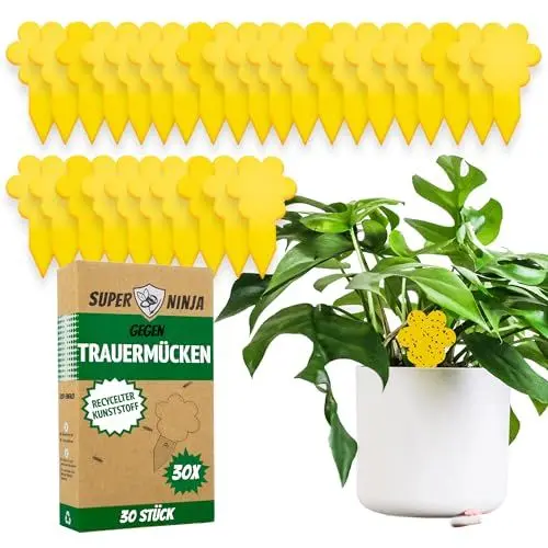 Produktbild: Super Ninja Trauermücken Bekämpfen - 30er Pack, hochwirksame Gelbtafeln für den Innenbereich, gelbe Klebefalle für Pflanzen, ungiftig und umweltfreundlich, gelbsticker 3 Monate verwendbar