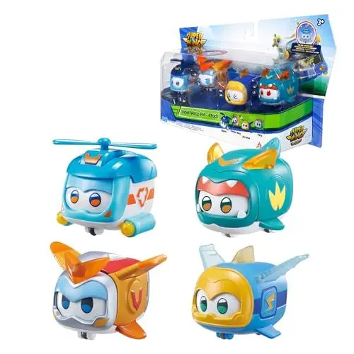 Produktbild: Super Wings Super Haustiere 4 PCS Shine, Golden Boy, Jerome, Ellie, mit schaltbarem Gesichtsausdruck, mit Blitzeffekt, tragbar, Spielzeug für 3 4 5 6 7 8 Jahre Alter Junge Mädchen, 2 inch