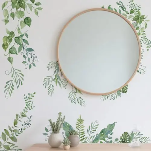 Produktbild: SUPERDANT 4 Blatt Wandtattoo Mit Grünen Pflanzen Ranken Wandsticker Zweigen Und Blättern Bordüre Wandaufkleber Vinyl Wandsticker Für Wohnzimmer Schlafzimmer Balkon Flur Fenster Fernseher Eingangstür