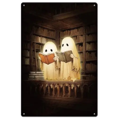 Produktbild: SUPERDANT Halloween Geister Blechschild Retro Leseposter Metallschild Wanddekoration Retro Blechschilder Metallschilder Für Bibliothek Arbeitszimmer Klassenzimmer Wohnzimmer Zuhause Café Bar Wandkunst
