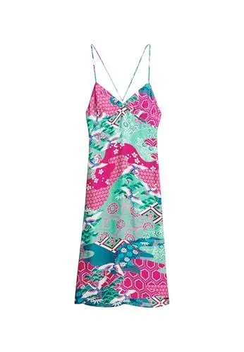 Produktbild: Superdry Damen Bedrucktes Midi-Trägerkleid Magenta Storch Wolke 38