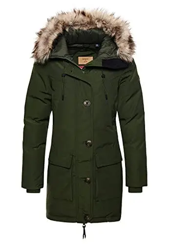 Produktbild: Superdry Damen Daunenparka mit Kapuze und Kunstfellbesatz Gewehr Grün 36