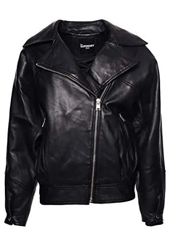 Produktbild: Superdry Damen Edit Hybrid Leder-Bikerjacke Schwarz L