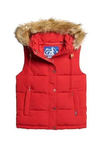 Produktbild: Superdry Damen Everest Faux Fur Puffer Gilet Jacke, Rot, 36