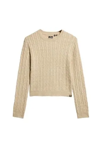 Produktbild: Superdry Damen Figurbetonter Rundhalspullover mit Zopfmuster Safari Beige Meliert 40
