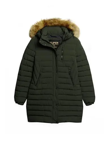 Produktbild: Superdry Damen Fuji Steppmantel in mittlerer Länge mit Kapuze Dunkles Moosgrün 36