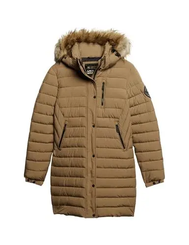 Produktbild: Superdry Damen Fuji Steppmantel in mittlerer Länge mit Kapuze Sandstein Braun 34
