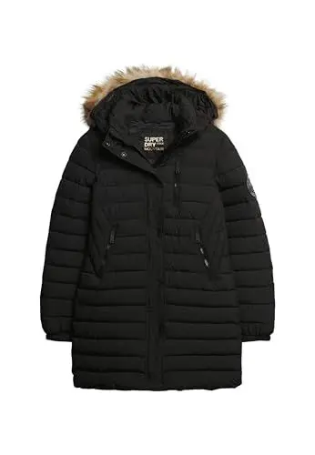 Produktbild: Superdry Damen Fuji Hooded Mid Length Puffer Jacke, Schwarz, 36