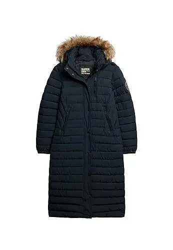 Produktbild: Superdry Damen Lang geschnittener Fuji Steppmantel mit Kapuze Nordisch Chrom Marineblau 38