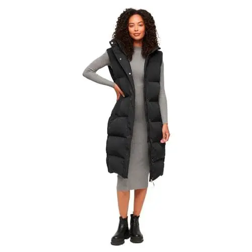 Produktbild: Superdry Damen Longline Steppweste mit Kapuze Schwarz 34