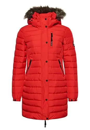 Produktbild: Superdry Damen Mittelgroße Steppjacke mit Kunstfellkapuze Hohes Risiko Rot 36