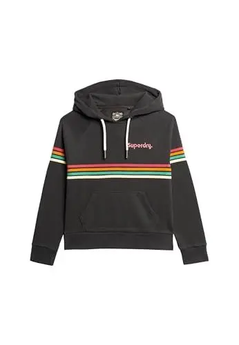 Produktbild: Superdry Damen Rainbow Hoodie mit Logo und Streifen Verwaschenes Schwarz 44