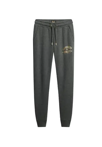 Produktbild: Superdry Damen Schmal geschnittene Luxe Jogginghose mit Logo in Metallic-Optik Sattes Anthrazit Meliert 40