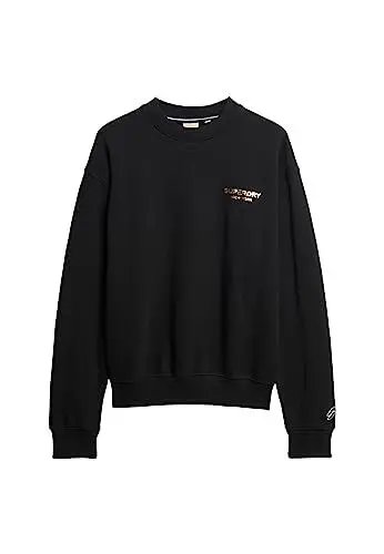 Produktbild: Superdry Damen Sport Luxe Loose Crew Sweat Sweatshirt, Schwarz/Gold, 36