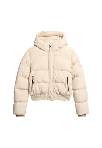 Produktbild: Superdry Damen Sportliche Stepp-Bomberjacke mit Kapuze Grau-Weiß 42