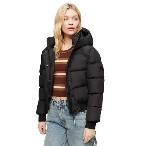 Produktbild: Superdry Damen Sportliche Stepp-Bomberjacke mit Kapuze Schwarz 40